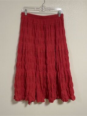 Max Studio Skirt Women’s Size Large Red Gauzy Crinkle Modi Skirt Cottagecore